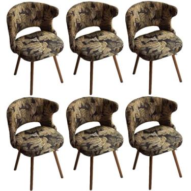 Imagem de HGTRH Cadeiras de jantar giratórias de 360°, cadeira estofada com apoio de braço e encosto vazado, pernas grossas de madeira maciça, 150 kg, 6 peças