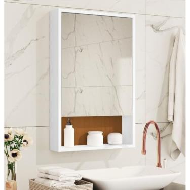 Imagem de Armário com Espelho para Banheiro Porta com Espelho e Prateleira Internas(BRANCO/NATURE)