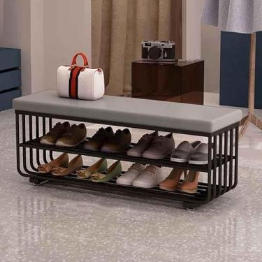 Imagem de Yadlan Banco de sapatos, bancos de armazenamento, banco de fim da cama, organizador de armazenamento com prateleira de sapatos acolchoada de poliuretano, sapateira de 3 níveis para entrada, quarto