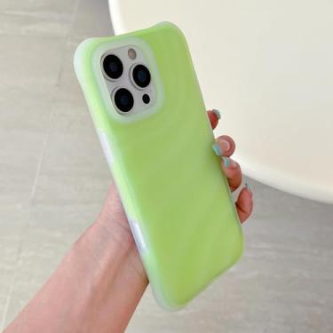 Imagem de HTVJFX Capa de silicone líquido gelatinoso de luxo para iPhone 16 Pro Max, cor ondulada, macia e à prova de choque (para iPhone 16 Pro Max/verde)