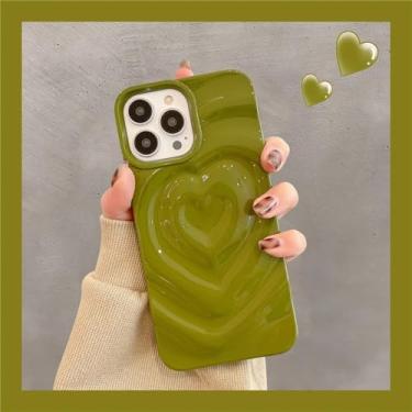 Imagem de HTVJFX Capa luxuosa de silicone macio com estampa de coração para iPhone 13, à prova de choque (para iPhone 13/verde)