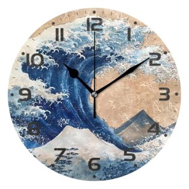 Imagem de JUZIHAI Relógio de parede com pintura japonesa, silencioso, redondo, sem tique-taque, operado por bateria, fácil de ler, relógio decorativo de parede para casa, cozinha, sala de estar, quarto