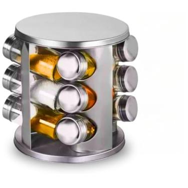 Imagem de Porta Tempero Giratório 12 Potes Com Suporte Giratorio(Inox)