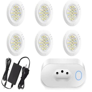 Imagem de Kit 6 Power Led 5w 3000k Abs Branco + Fonte + Tomada Wifi - Brustec