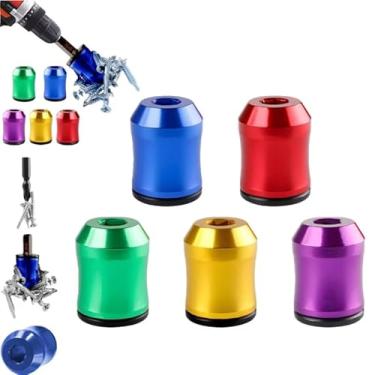 Imagem de 5 peças de anel de parafuso magnético forte, suporte magnético de liga de alumínio para broca, parafusos magnéticos universais de 6,35 mm, cabeça de anel para chave de fenda sextavada e brocas