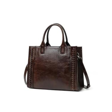 Imagem de Bolsa de couro feminina - Bolsa tiracolo de couro genuíno vintage com alça superior com alça ajustável, Café