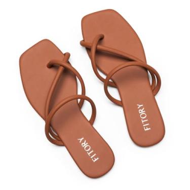 Imagem de FITORY Sandálias femininas deslizantes com tiras cruzadas para o verão tamanho 6-11, Marrom Russet, 37