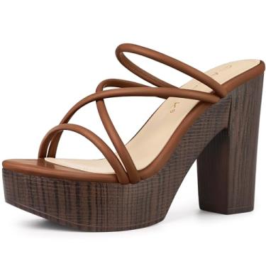 Imagem de Allegra K Sandálias femininas de salto grosso com tiras e salto plataforma, Marrom escuro, 39