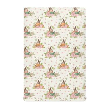 Imagem de SEHANY Lençol de berço de coelho fofo para meninos e meninas, macio, respirável, elástico, lençol com elástico padrão para bebês de 27 x 99 cm