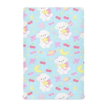 Imagem de SEHANY Lençol de berço de cachorro fofo para meninos e meninas, macio, respirável, elástico, lençol com elástico padrão para bebês de 27 x 99 cm