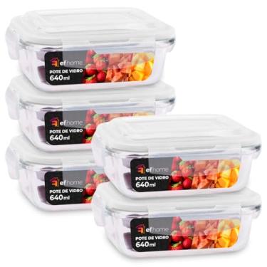 Imagem de KIT 5 Potes de Vidro Retangular com Tampa Hermética 640ml Cor: Transparente