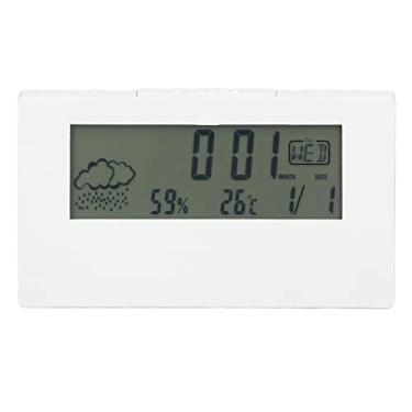 Imagem de Despertador digital, visor LCD multifuncional, hora, data, temperatura, umidade com soneca, luz, para quarto, sala de estar, escritório, viagens (branco)