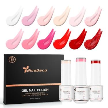 Imagem de Nicedeco Esmalte de unhas de gel 12 cores, sem hema, sem crueldade, vegano, rosa nude, vermelho, branco, kit de manicure em gel U V 9