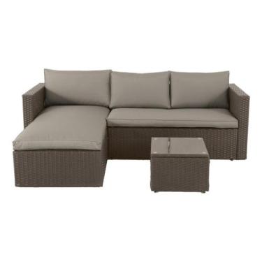 Imagem de Conjunto Estar 3 Pecas Ratan Marrom 145x85x70 Cm - Brazil Home Living