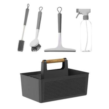 Imagem de Kit Multiuso 2 Escovas de Limpeza + Rodo + Borrifador + Organizador Fl