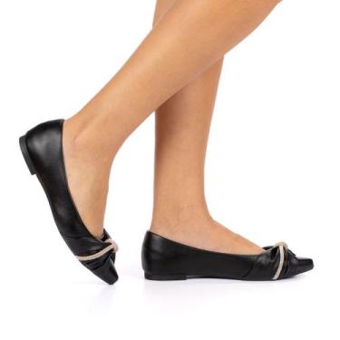 Imagem de Sapatilha Casual Moda Ana Lia Preto Com Strass E Bico Oval, 37, Prata
