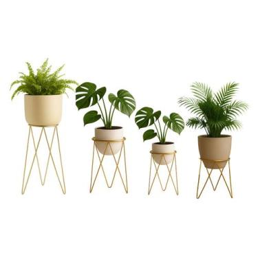 Imagem de Kit 4 Suportes Tripé de Chão para Vaso de Plantas Piso Interno ou Exte