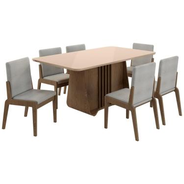 Imagem de Kit Mesa De Jantar Harpa Com 6 Cadeiras Sinfonia Em Linho Carvalho-fendi-cinza