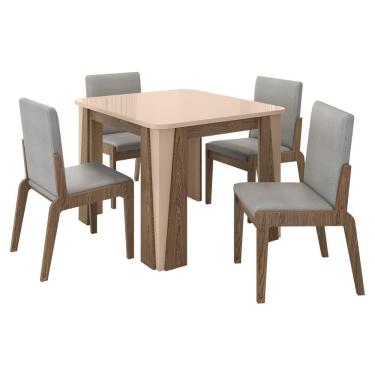 Imagem de Kit Mesa De Jantar Opera Com 4 Cadeiras Sinfonia Em Linho Carvalho-fendi-cinza