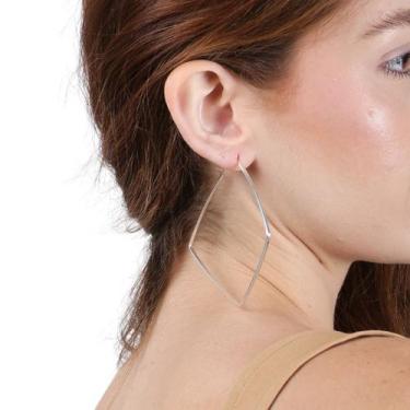 Imagem de Brinco De Prata Feminino Argola Grande Modelo Quadrado Em Prata 925