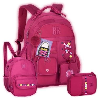 Imagem de Kit Mochila Rebecca Bonbon de Costas Casual Lancheira Estojo Cor:Rosa 