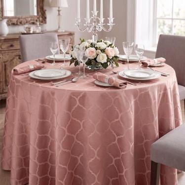 Imagem de Toalha de Mesa Redonda em Tecido Jacquard Rosa Envelhecido Tradicional