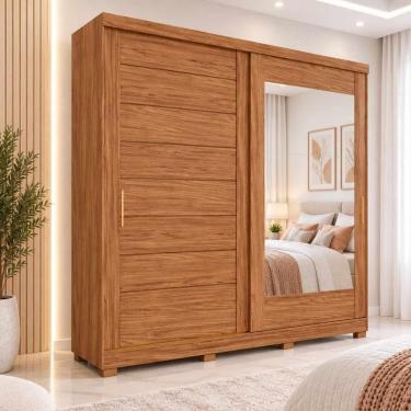 Imagem de Guarda Roupa Casal Florença 2 Portas de Correr 1 com Espelho 8 Gavetas MDF Cinamomo Panan Móveis 264CM