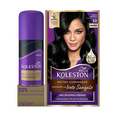 Imagem de Kit Koleston Tinta de Cabelo Noites Iluminadas Preto Infinito 10 e Retoque Instantâneo Spray Preto 100ml