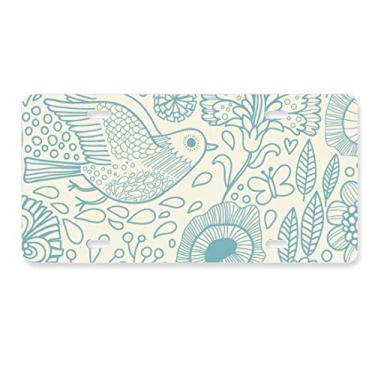 Imagem de DIYthinker Etiqueta de aço inoxidável para decoração de placa de licença com flores de pássaro de folha