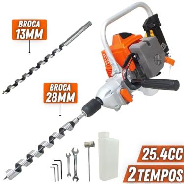 Imagem de Furadeira Profissional Vulcan Vf500 À Gasolina 1hp 25,4cc 2 Tempos Com Alavanca Reversão e Engrenagens em Aço Para Perfuração de Mourões + 2 Brocas Para Madeira