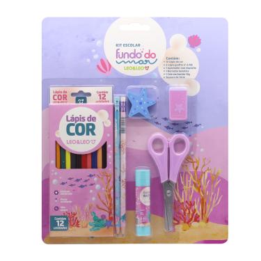 Imagem de Kit Escolar  Lápis De Cor 12 Cores Fundo Do Mar Leoeleo