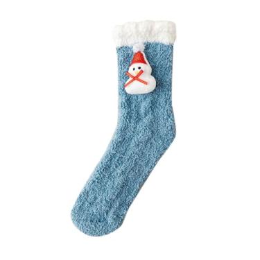 Imagem de Meias de lã para mulheres, meias fofas com estampa de Natal, meias de pelúcia quentes de coral para casa meias quentes para mulheres inverno, Azul, Tamanho �nico
