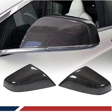 Imagem de JC SPORTLINE Capas de espelho de fibra de carbono seco para Tesla modelo S 2014-2020 Sedan 4 portas 2 pçs/par de bonés retrovisores adicionar estilo saída de fábrica