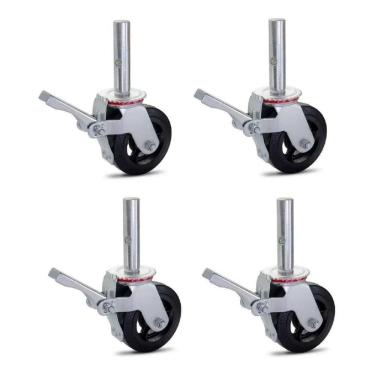 Imagem de Kit 04 Rodizio Para Andaime Roda De Borracha Ferro Giratório