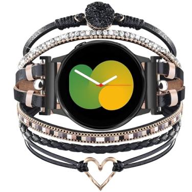 Imagem de KOREDA Pulseiras femininas de couro Boho para Samsung Galaxy Watch 6/5/4 de 40 mm e 44 mm/Watch 6 Classic de 43 mm e 47 mm/Watch 5 Pro de 45 mm/Watch 4 Classic/Active 2 de 20 mm feitas à mão