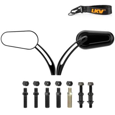 Imagem de LKV Espelhos ovais de motocicleta pretos retrovisores laterais com parafuso roscado M8 M10 ajuste universal para Touring Cruiser Bagger Bobber Chopper Street Bike Scooter