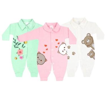 Imagem de Kit 3 Macacão Bebê Estampado Suedine Inverno Recém Nascido - Koala Bab