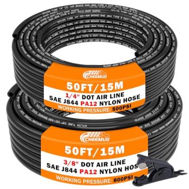 Imagem de CheeMuii Kit de tubos pneumáticos de 2 rolos, linha de ar DOT de 1/10.2 cm e kit de mangueira de ar DOT de 50 FT 3/20.3 cm, 2 rolos de 1/4 e 3/8 polegadas, linha de mangueira de tubulação de ar