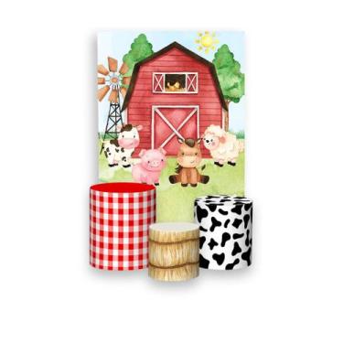 Imagem de Painel De Festa Vertical 1,50 x 2,20 + Trio De Capas Cilindro - Fazend