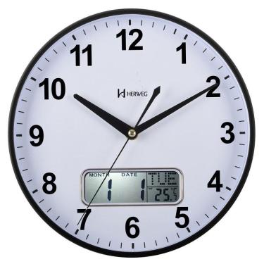 Imagem de Relógio De Parede Termômetro E Calendário Branco E Preto Herweg 460034 Único