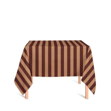 Imagem de Toalha de Mesa Quadrada em Tecido Jacquard Marsala e Bege Listrado Tra