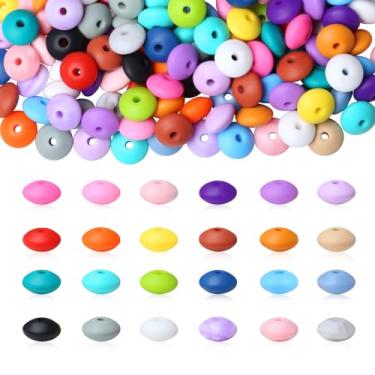 Imagem de NUKAYAI 200 contas de silicone de lentilha, 24 cores de contas de silicone de 12 mm para chaveiros, contas focais a granel para colar, pulseira, artesanato, contas espaçadoras coloridas para canetas