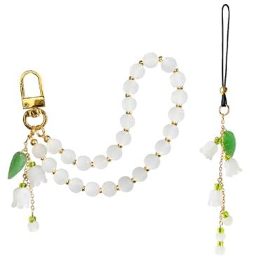 Imagem de Amuleto de telefone, pingente de lírio do vale para iPhone, pulseira de telefone, pingente de telefone, chaveiro de contas para celular, alça de pulso para iPhone mãos-livres para mulheres, pulseira