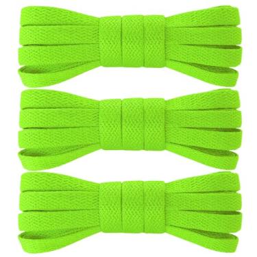 Imagem de PTERYBIRD 3 pares de cadarços planos para tênis, cadarços de 5/40.6 cm de largura, cadarços de substituição duráveis para Converse Air Force 1, Verde fluorescente, 71″ ( 180 cm ) - 3 Pairs