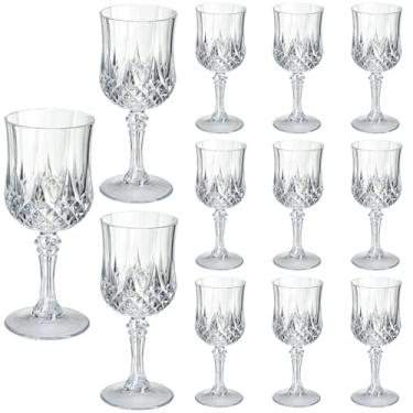 Imagem de XKXKKE 12 peças de copos de vinho de plástico transparente, taças de água de plástico para festas, copos de bebida com haste para recepção de casamento, suprimentos de bar de festa para grandes