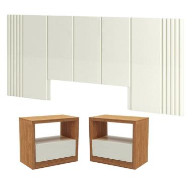 Imagem de Kit Quarto Cabeceira King com 2 Mesas de Cabeceira MDF Off White Dalla Costa
