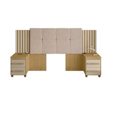 Imagem de Cabeceira Expansível Suiça II Cinamomo/Off White Com Capitonê Pena Caramelo - RV Móveis