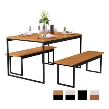 Imagem de Mesa Cozinha 2 Bancos Industrial Retangular 120x80 Pé Metal - QRV Shop