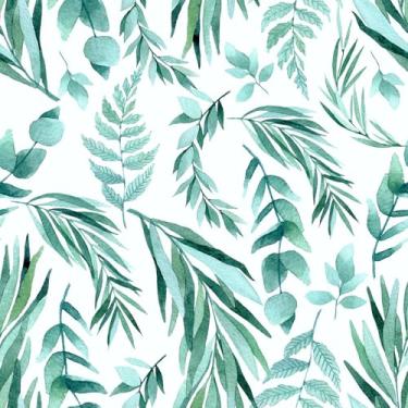 Imagem de VaryStyle Papel de parede de folhas verdes frescas de 45 cm x 299 cm aquarela verde branco eucalipto folha de samambaia descascar e colar papel de parede folhas de contato para armários paredes papel