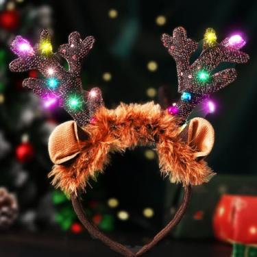 Imagem de Blindery Christmas Headband Christmas Hair Band Light Up Headbands Party Cute Headband Lovely Head Hoop for Adult and Children (Brown antler)